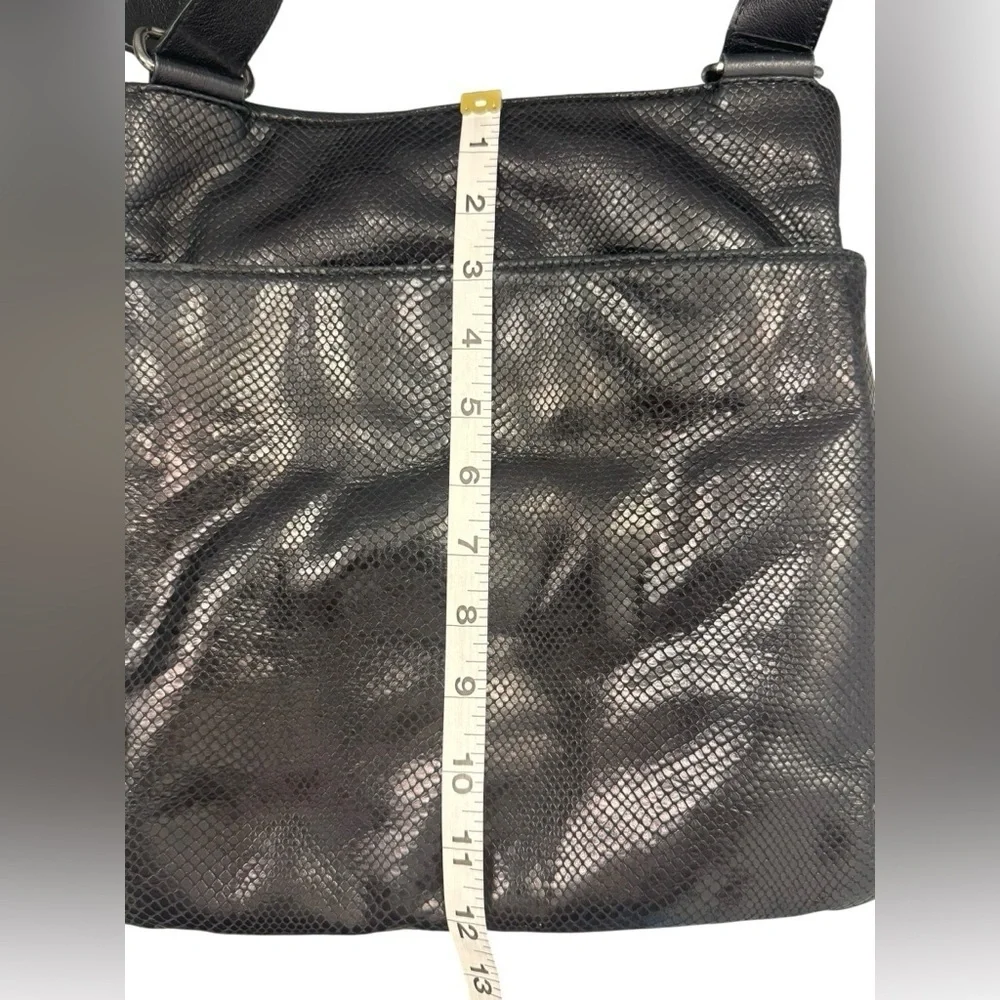 Brighton Black Leather Faux Snake Skin Multi Compartment Crossbody Shoulder Bag